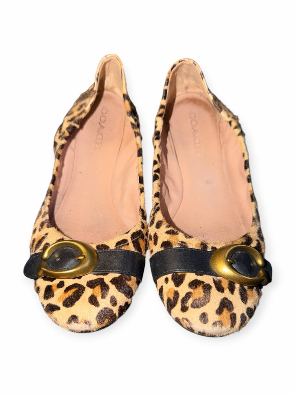Coach Leopard-Print Leather-Trim Ballet Flats with Brass Accent size 10